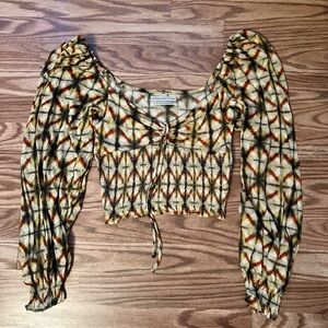 Urban Outfitters Brown Tan Puff Sleeve Crop Blouse